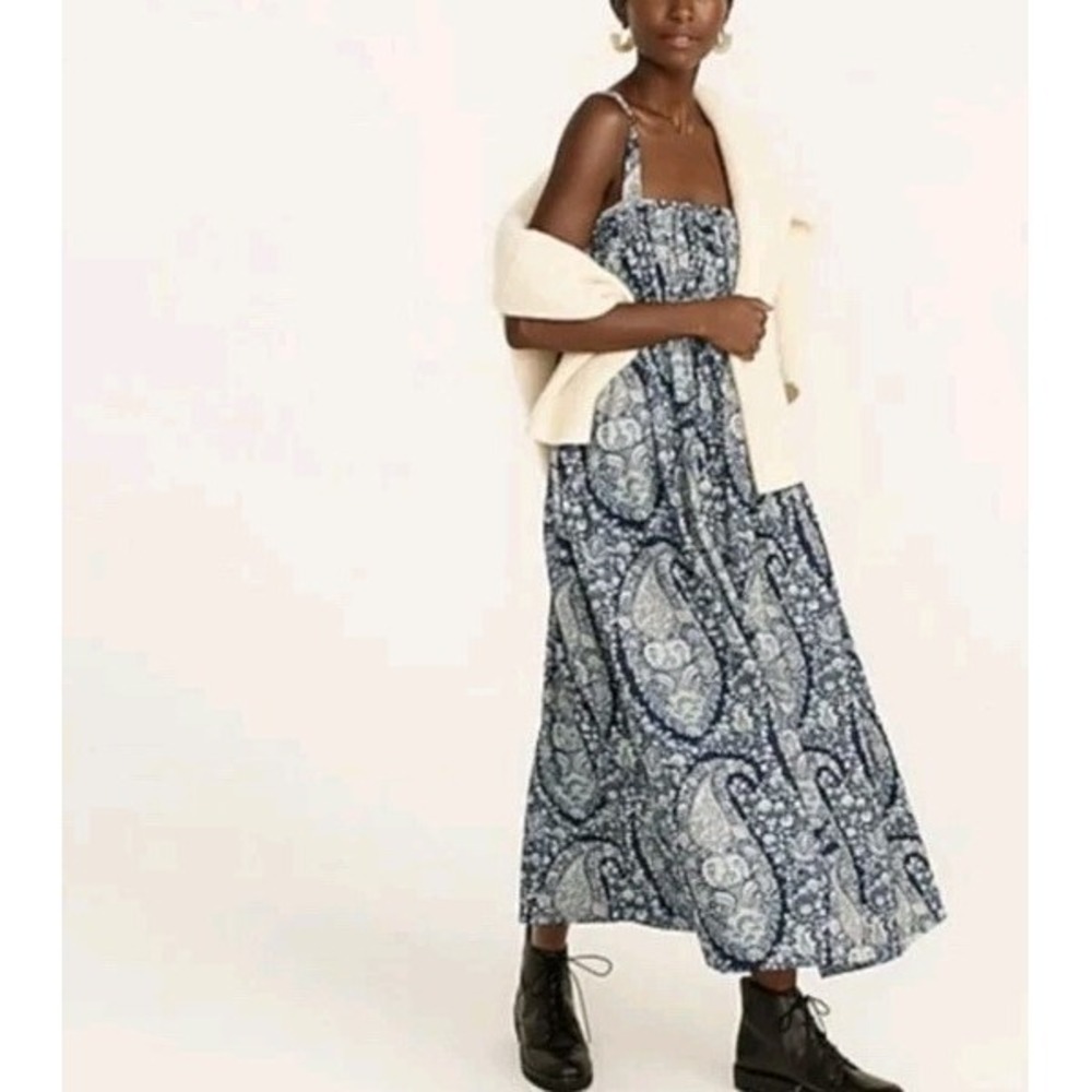 J. Crew Paisley Floral Gathered Bodice Midi Dress Cotton Poplin Sundress Sz 6